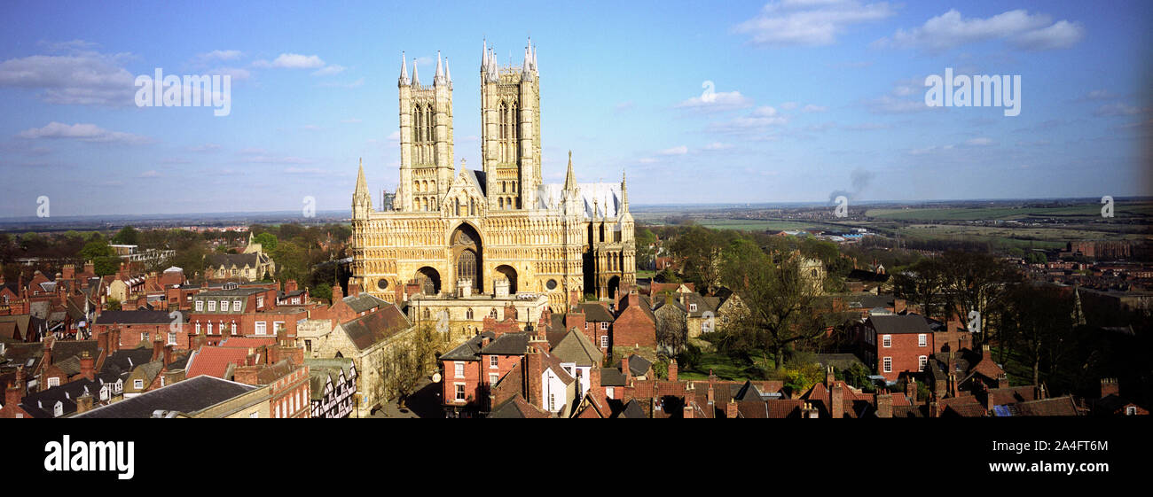 Panoramic view across the city of Lincoln including the famous cathedral, Lincoln, Lincolnshire, England, UK. Stock Photo