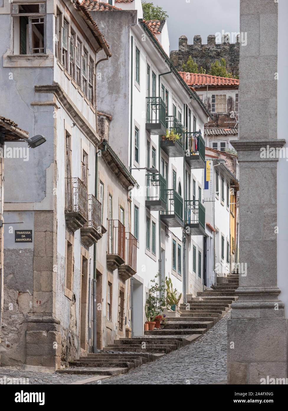 Street in the Old Town of Bragança, Portugal Stock Photo