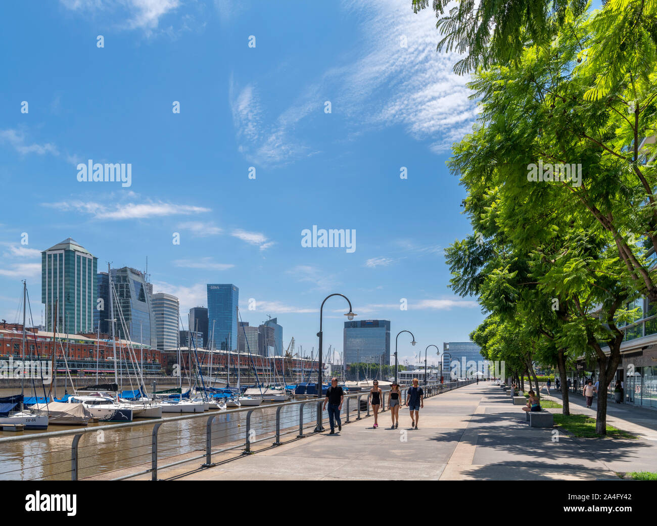 Waterfront at Puerto Madero with the city skyline behind, Buenos Aires, Argentina Stock Photo
