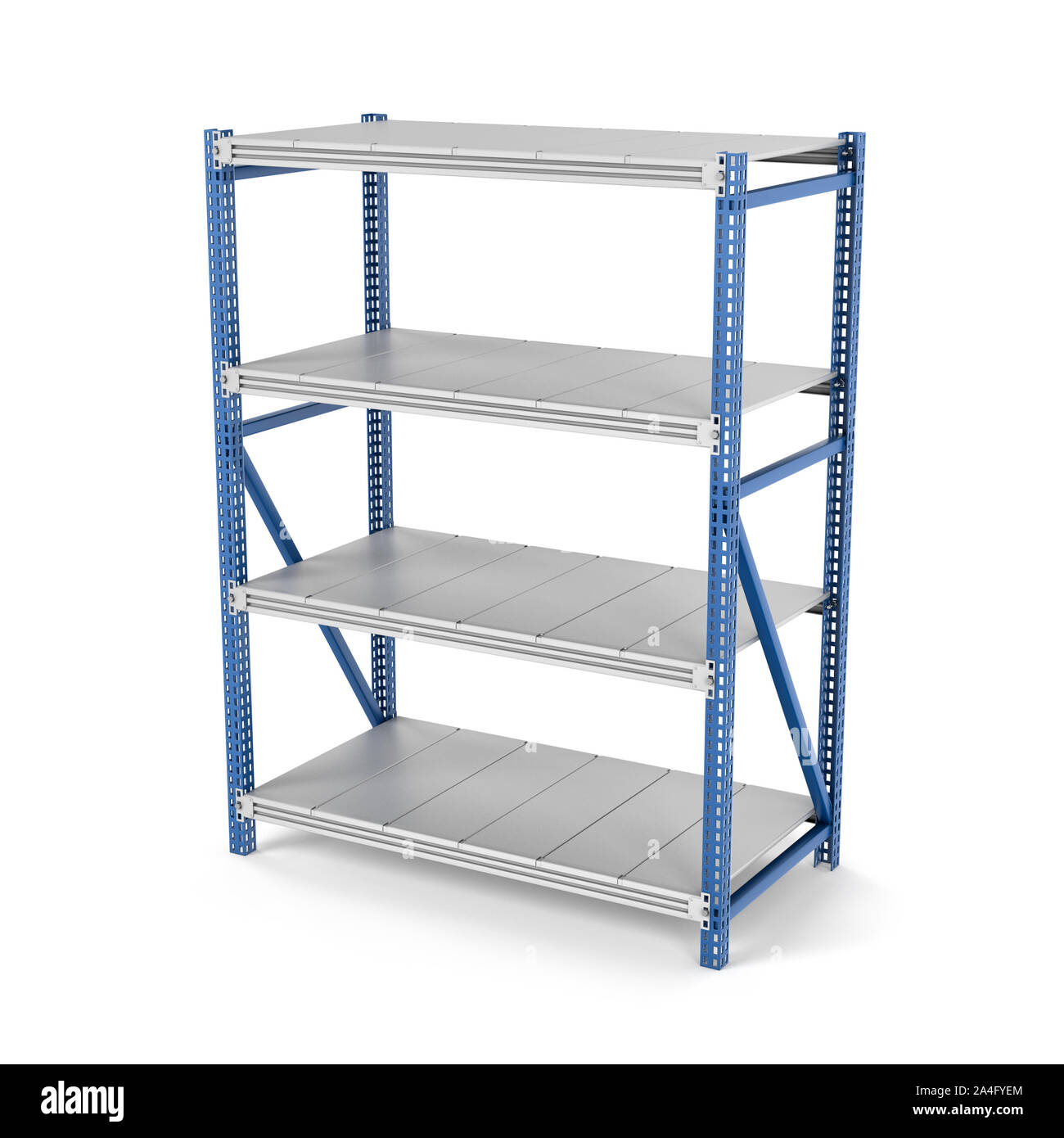 3d rendering of a four-storey metal rack isolated on the white ...