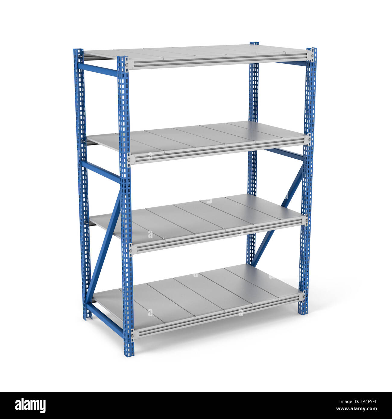 3d rendering of a metal rack with four shelves, isolated on a white
