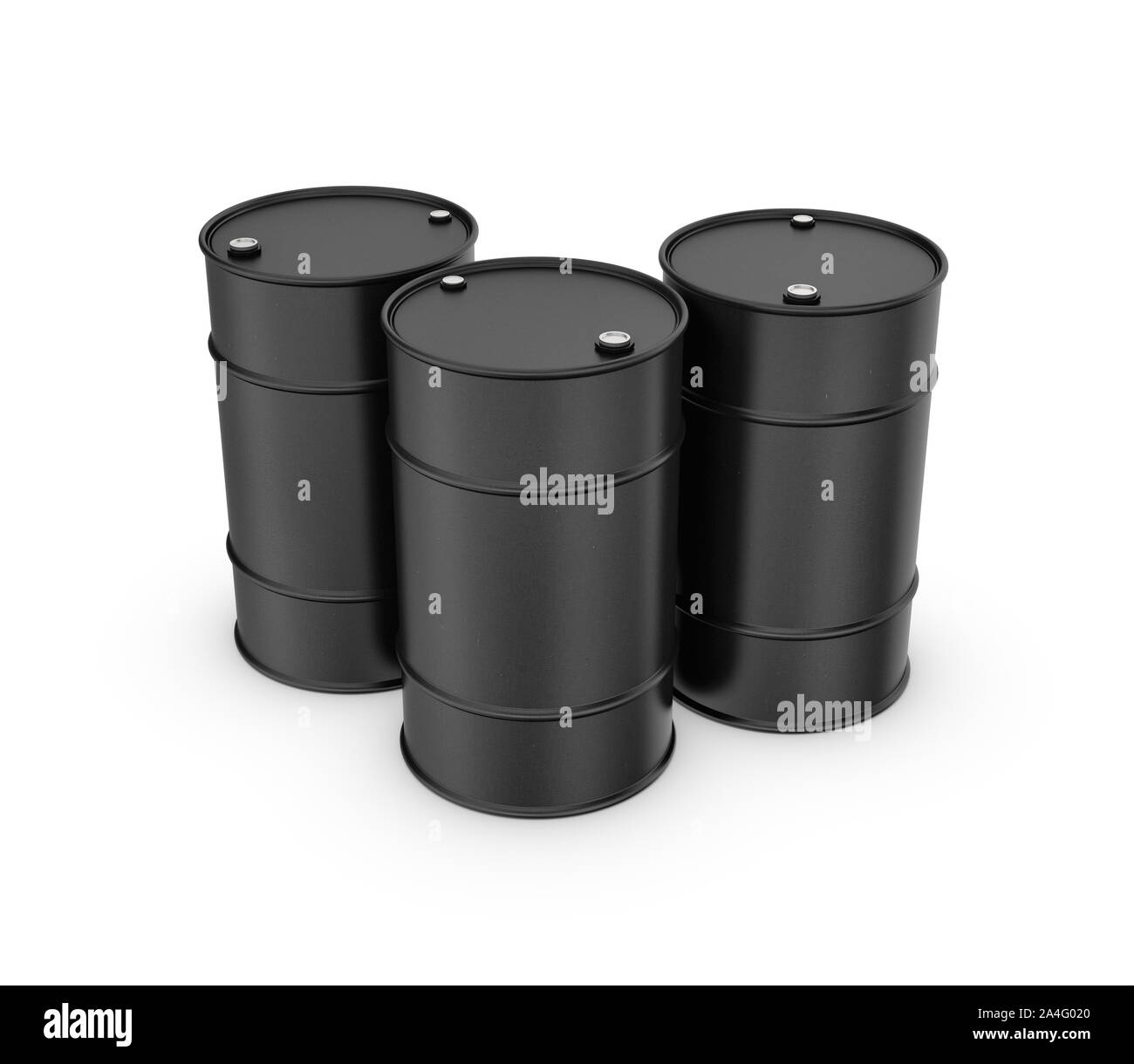 3d rendering of three black barrels isolated on a white background