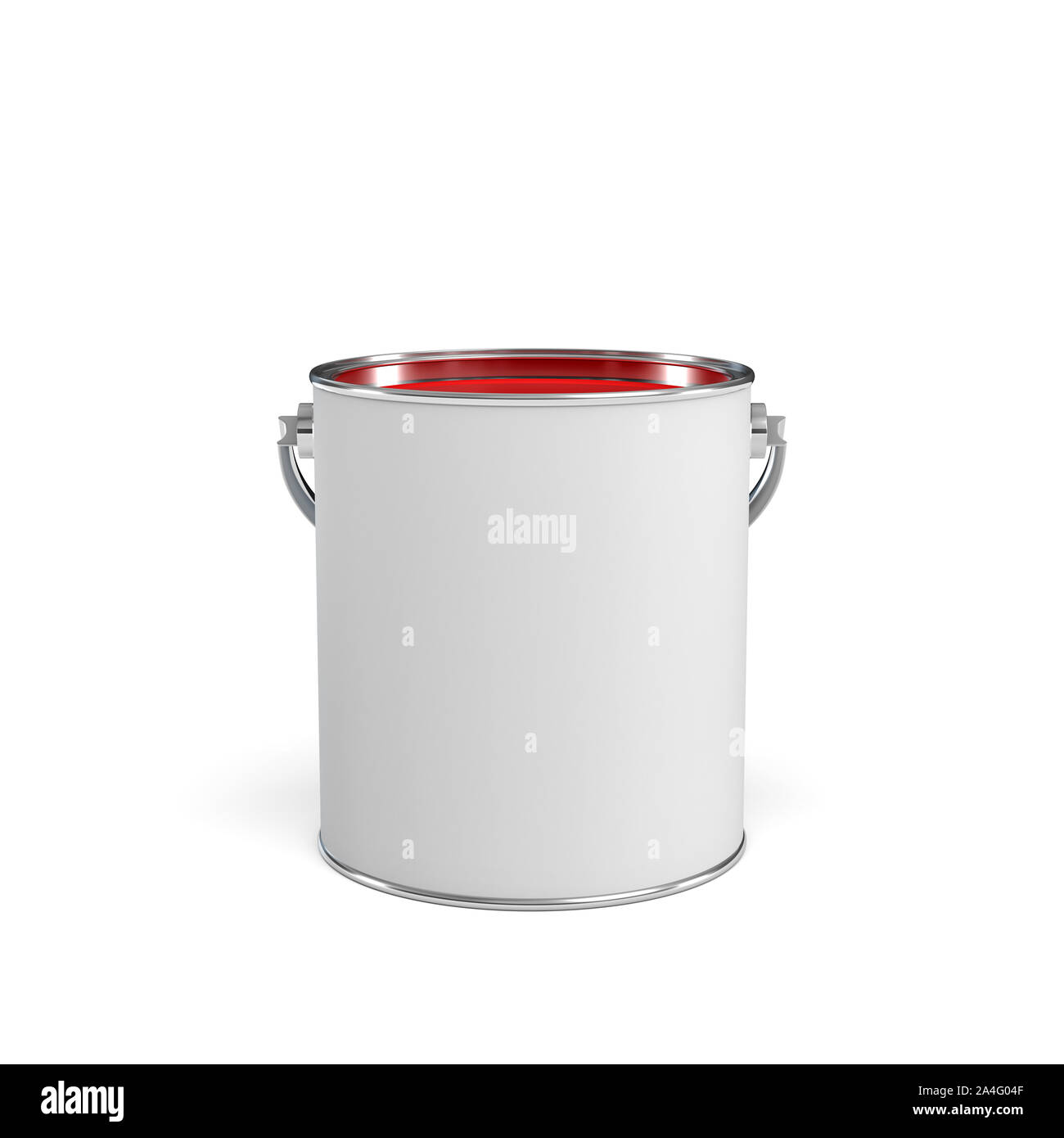 3d rendering of a paint bucket full of red paint. Painting tools. DIY. Homebuilding and renovation. Stock Photo