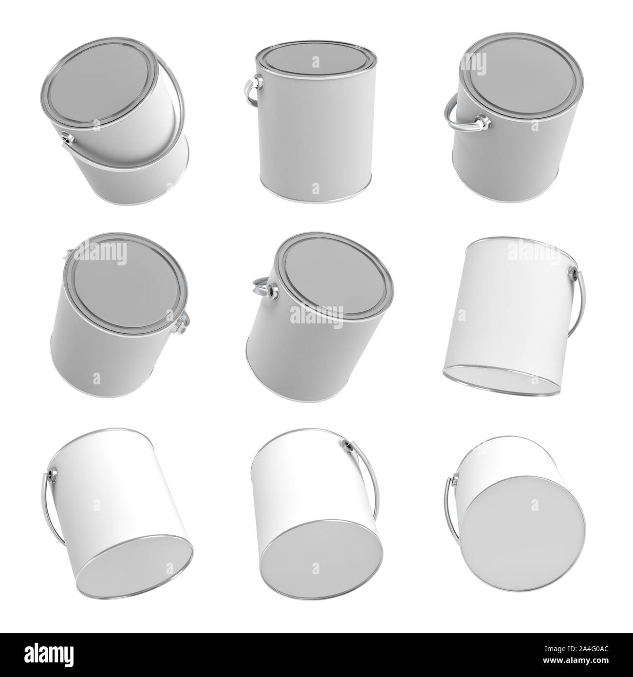 3d rendering of many still paint buckets with handles and closed lids  isolated on a white background. Home improvement. Renovation supplies.  Stocking Stock Photo - Alamy