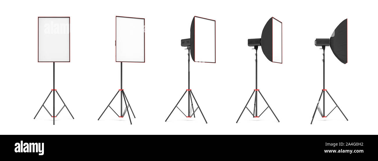 3d rendering of a softbox lighting set on a stand in different angles ...