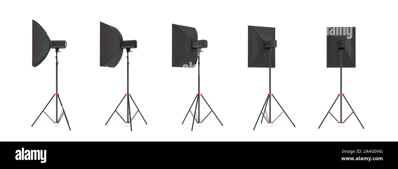 3d rendering of a softbox lighting set on a stand in different angles