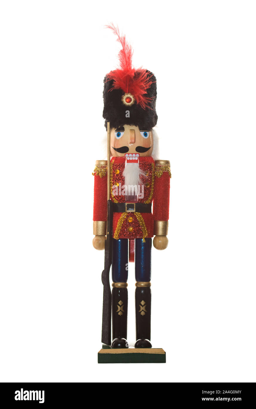 Toy Nutcracker Soldier on isolated white background Stock Photo