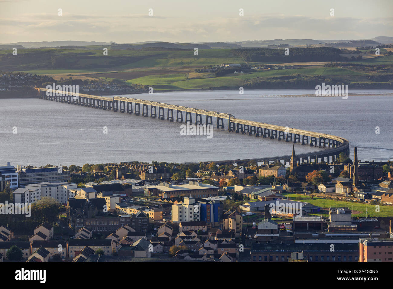 The Tay railway bridge spanning the Firth of Tay at Dundee. Stock Photo