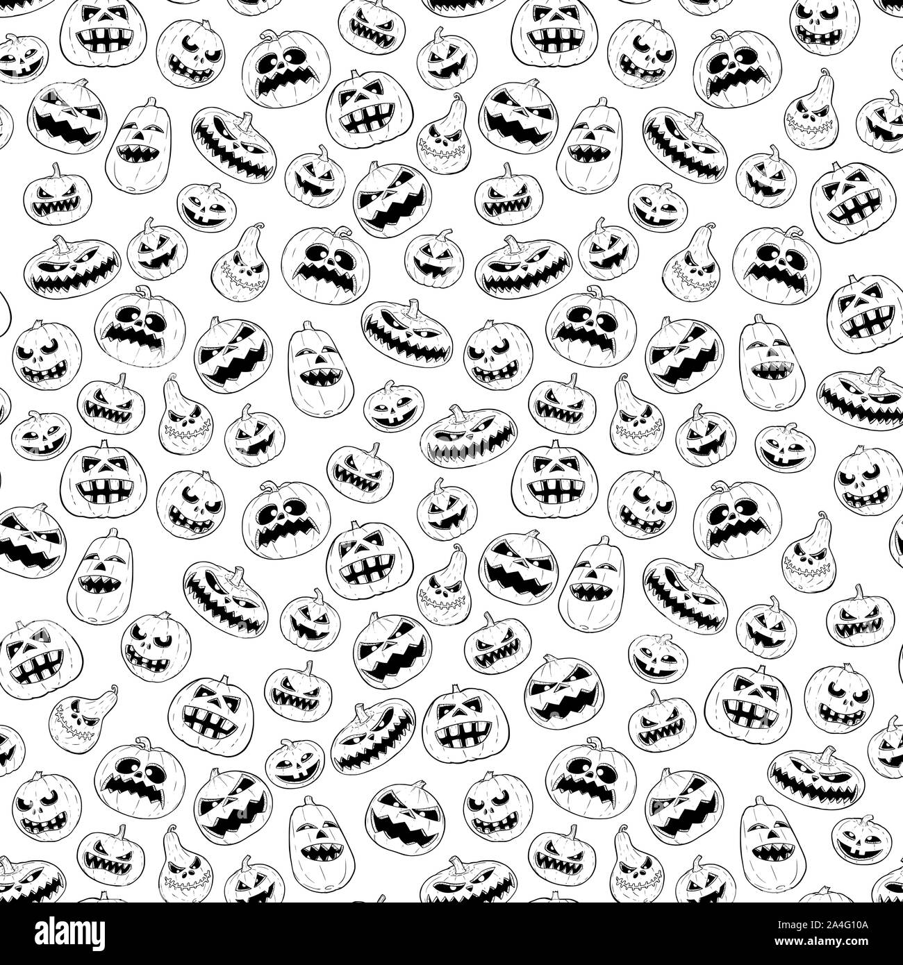 Vector seamless tileable black and white design of halloween pumpkin ...