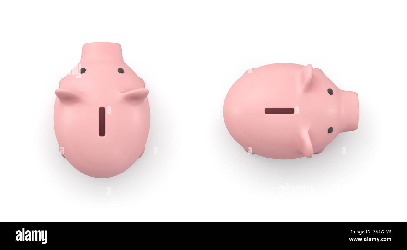 3d rendering of a pink ceramic piggy bank in top view isolated on white ...