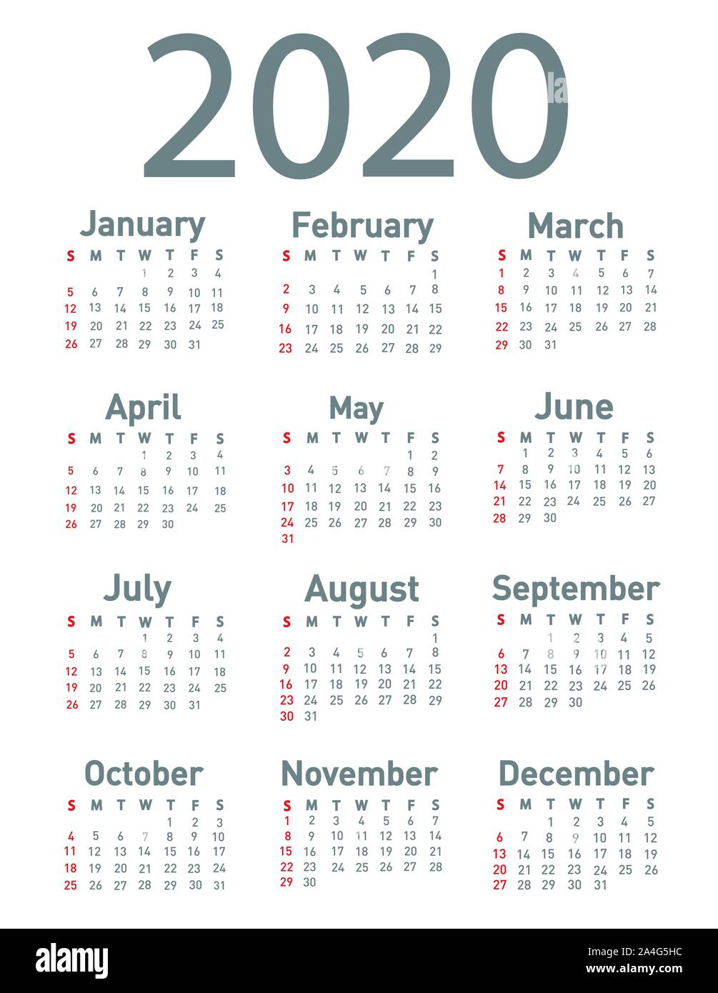 Calendar for 2020 vector illustration Stock Vector Image & Art - Alamy