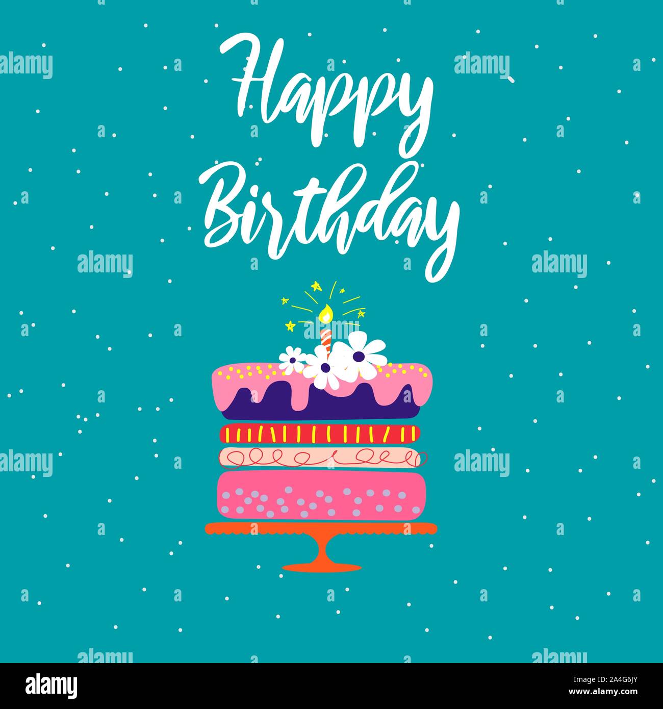 Happy Birthday card vector template with cake and candle Stock Vector ...