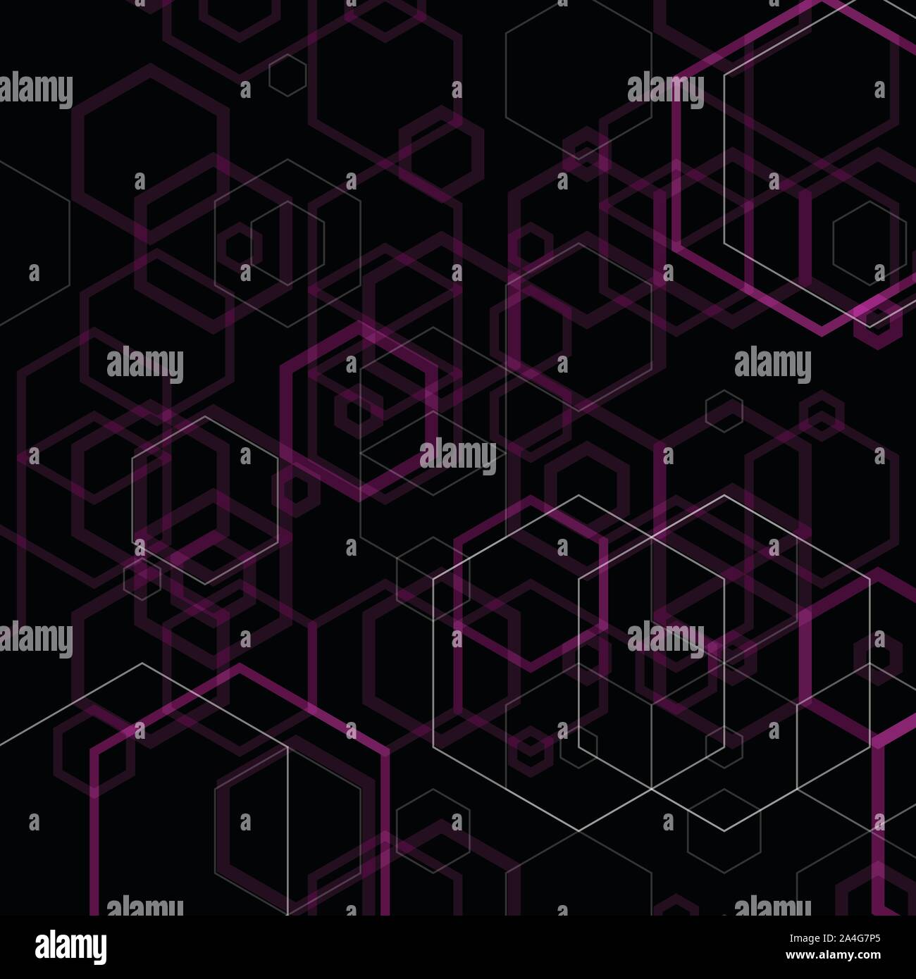 vector background. black background with purple hexagons. polygonal style. Stock Vector