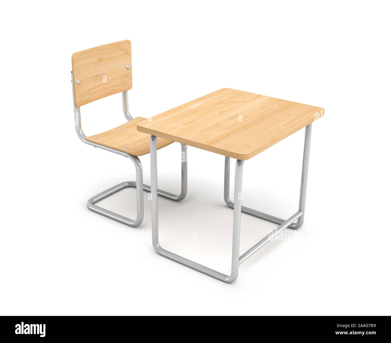 3d rendering of a school desk and chair both are made of iron and