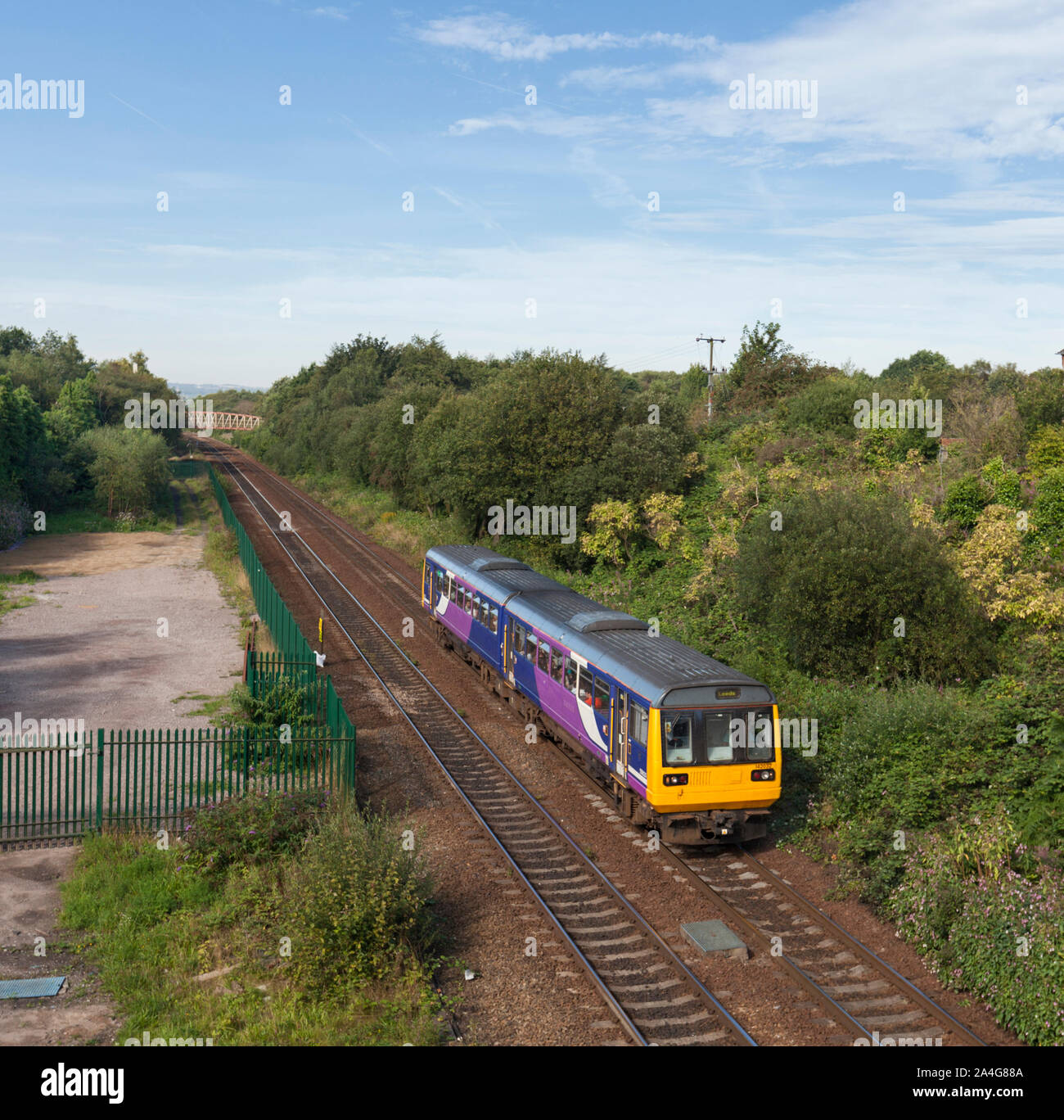Arriva Northern rail class 142 pacer train at Hindley, Lancashire with a Southport to Leeds train Stock Photo