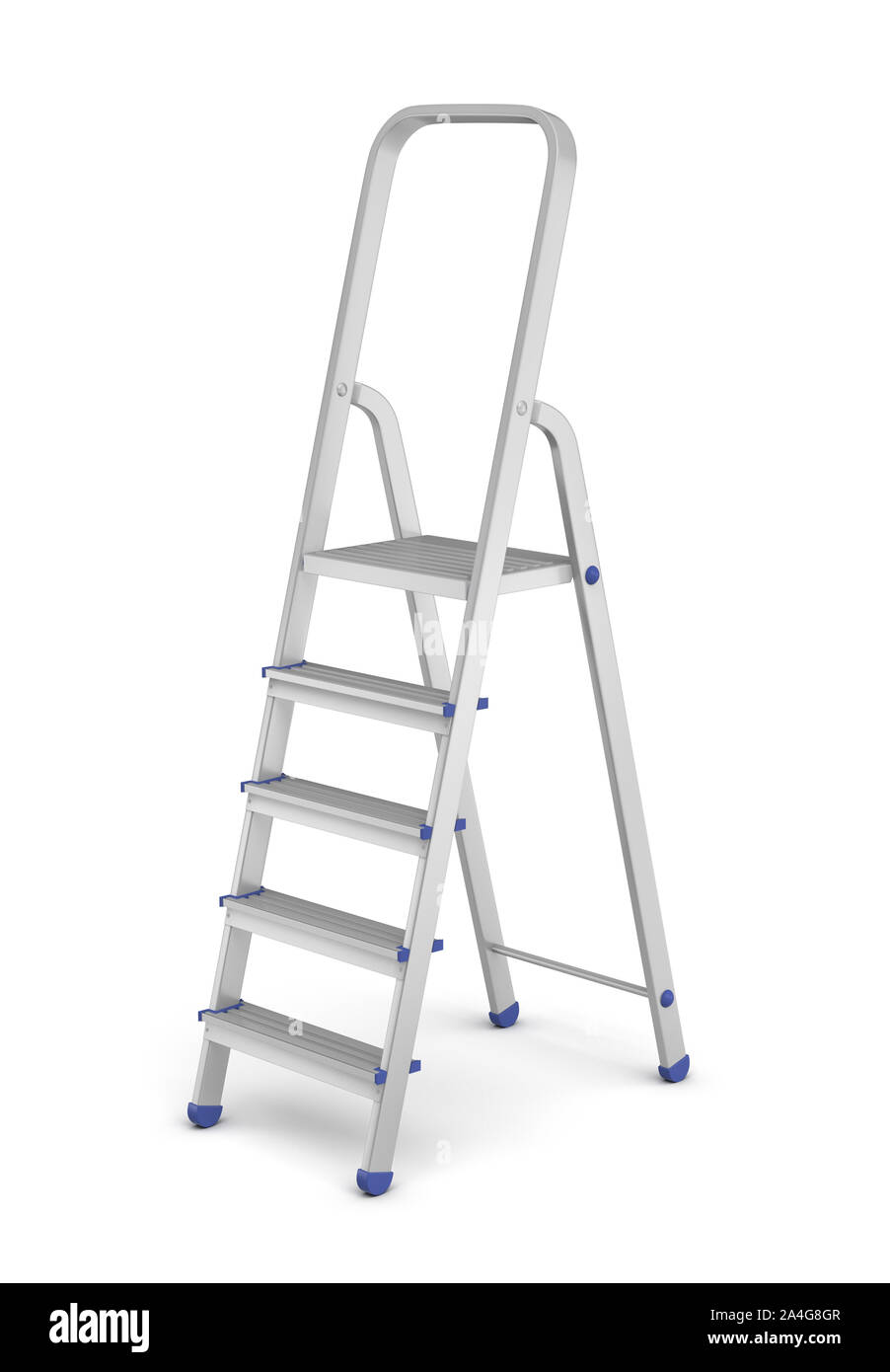 3d rendering of a single metal builder's step ladder with blue fittings ...
