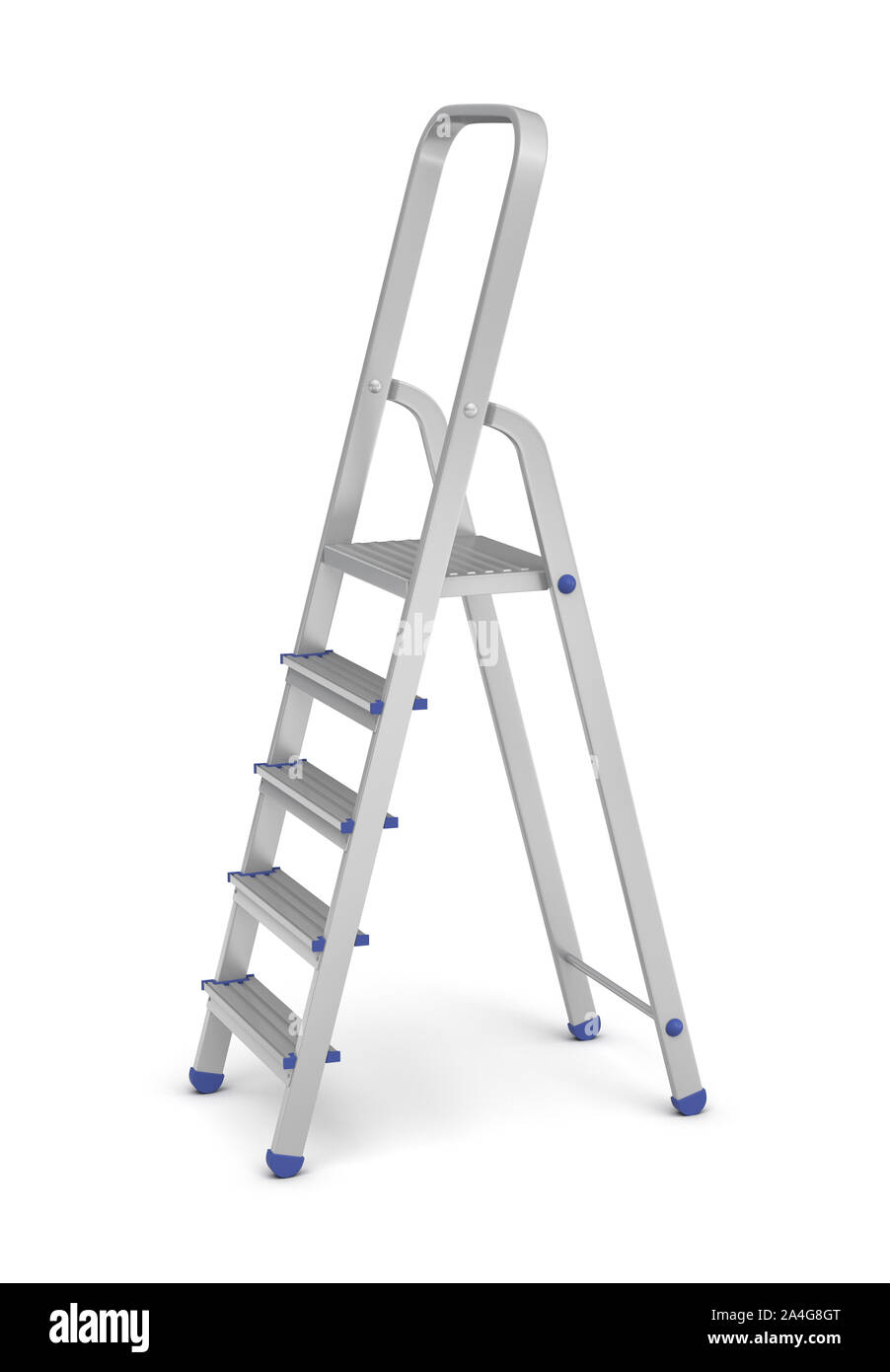 3d rendering of a metal builder s step ladder with blue fittings