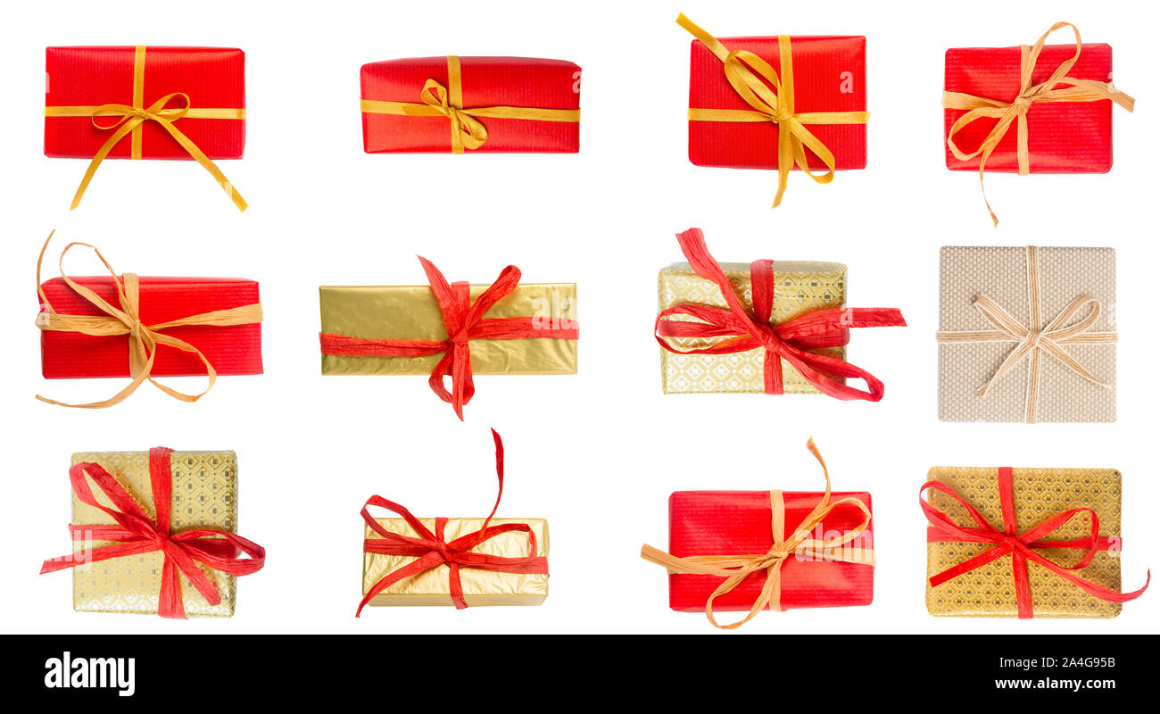 Christmas Gift Boxes Placed On white Background Stock Photo