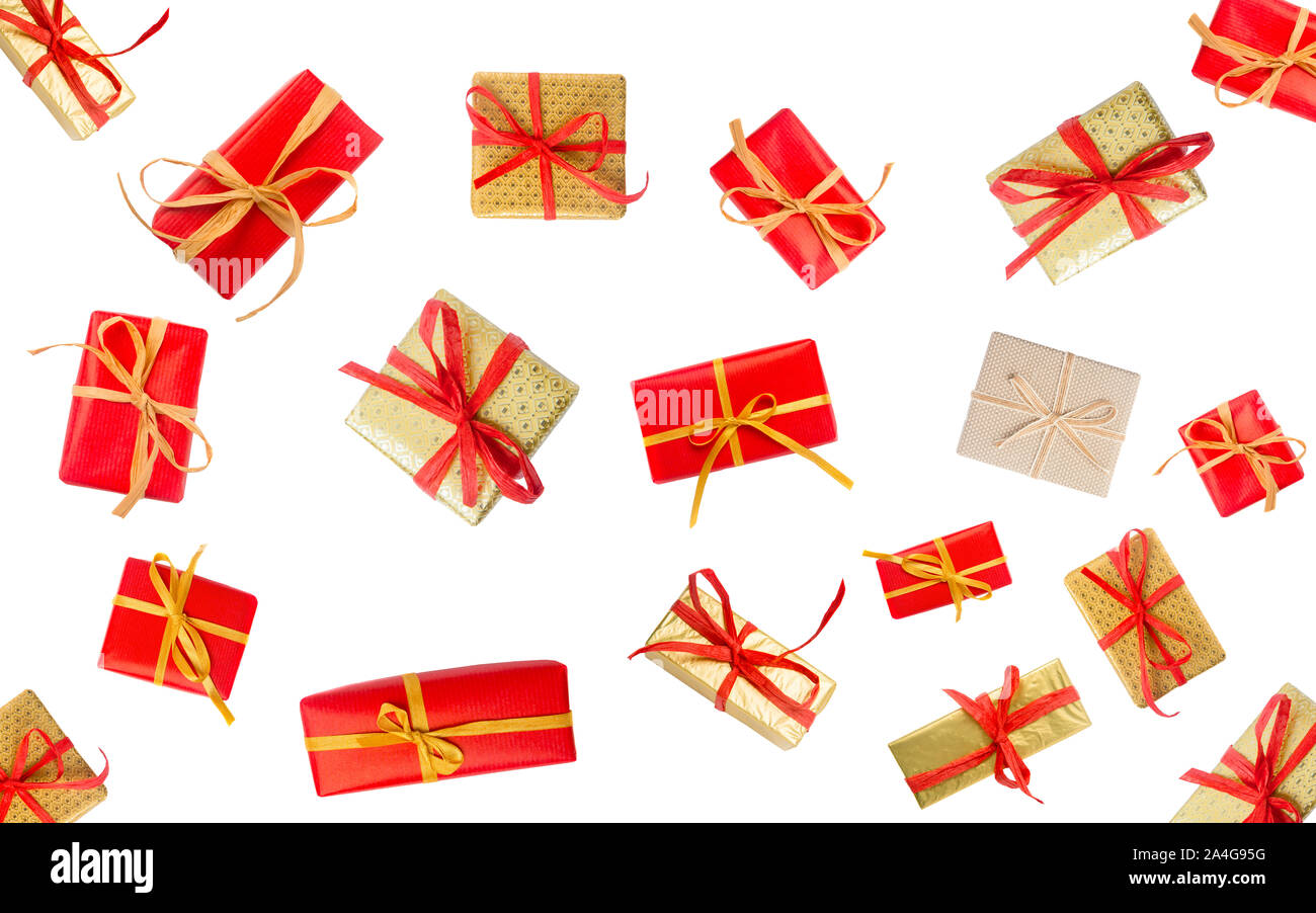 Christmas Gift Boxes Placed On white Background Stock Photo