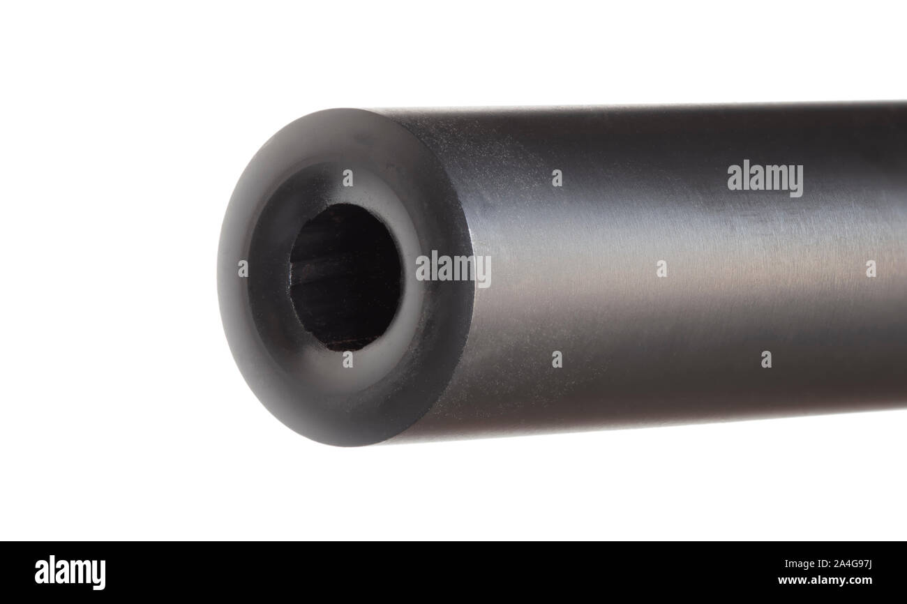 Rifle barrel muzzle that is isolated on a white background Stock Photo