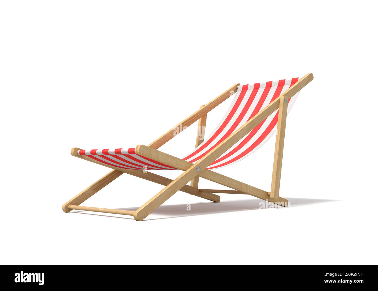 3d rendering of a white red deckchair isolated on a white background. Getting tanned. Beach furniture. Resting at sea resort. Stock Photo