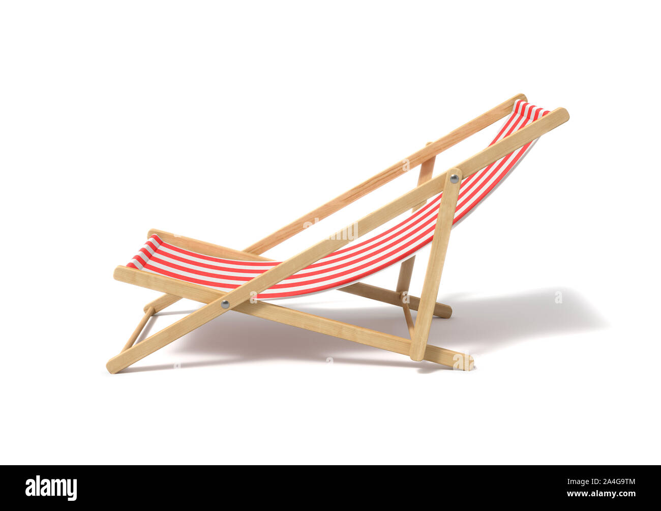 3d rendering of a white red deckchair isolated on a white background. Getting tanned. Beach furniture. Resting at sea resort. Stock Photo