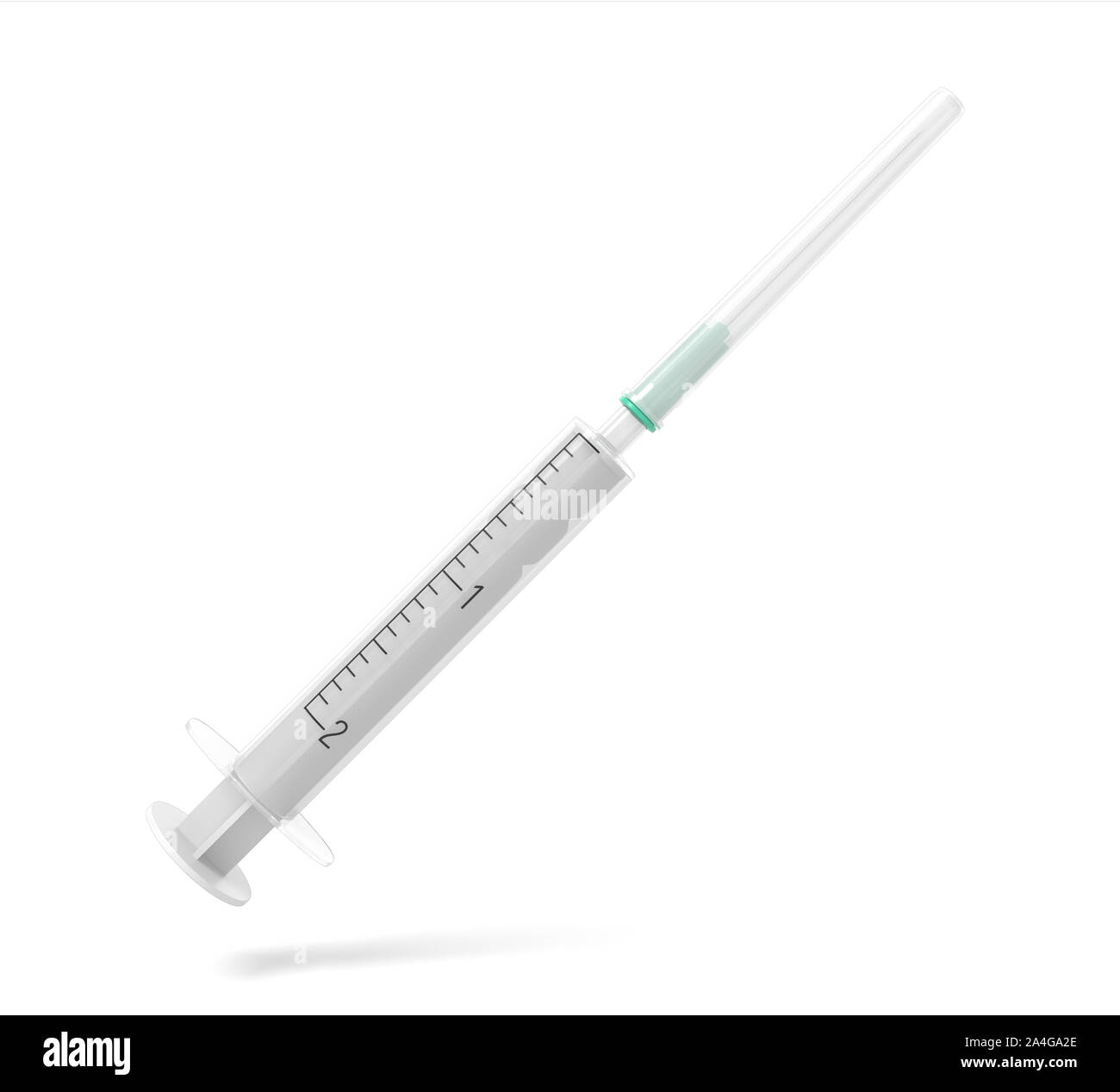 3d rendering of safety medical syringe with needle isolated on white background. Medicine and health. Healthcare industry. Medical instruments and equ Stock Photo