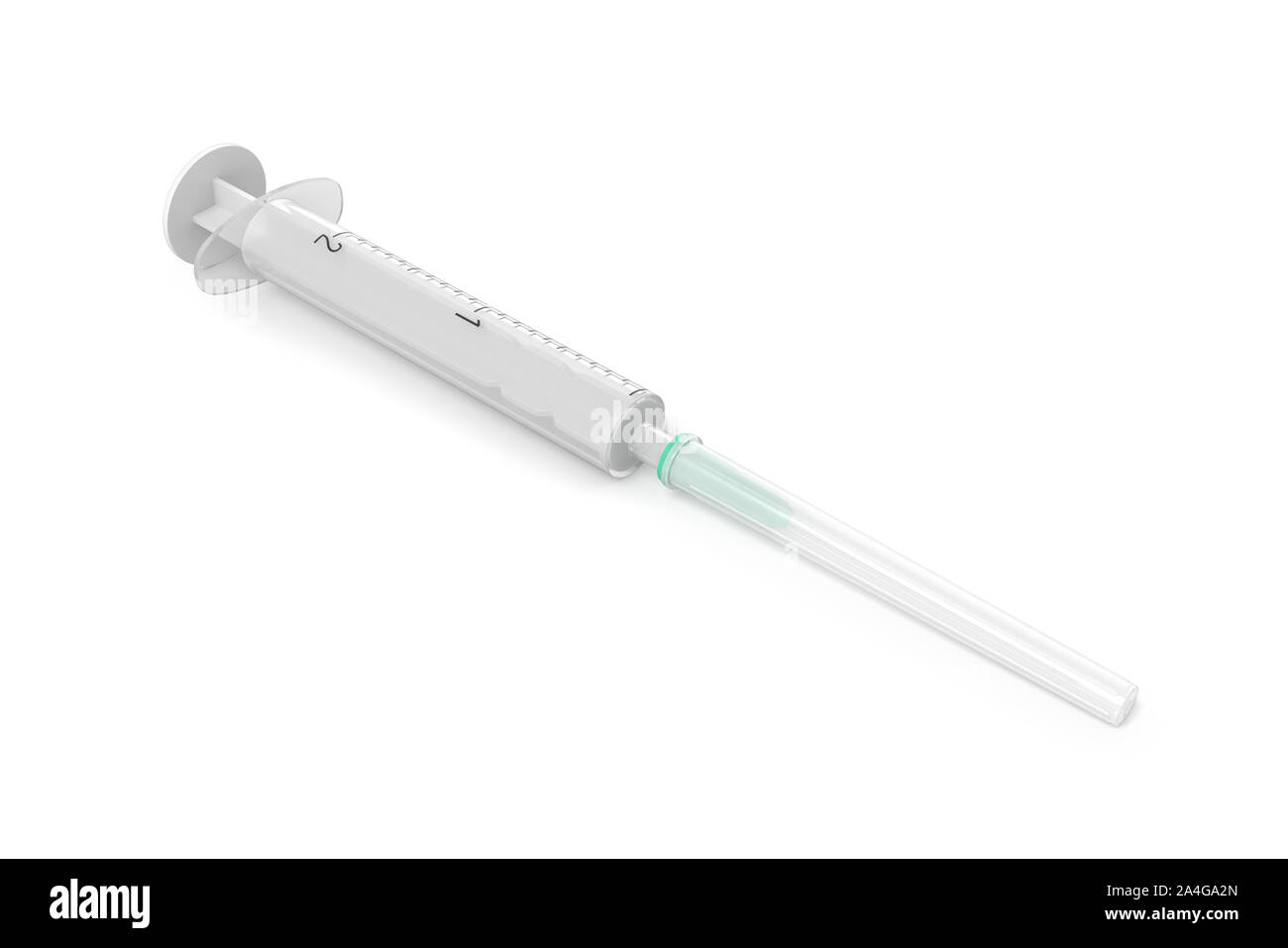 3d rendering of safety medical syringe with needle isolated on white background. Medicine and health. Healthcare industry. Medical instruments and equ Stock Photo