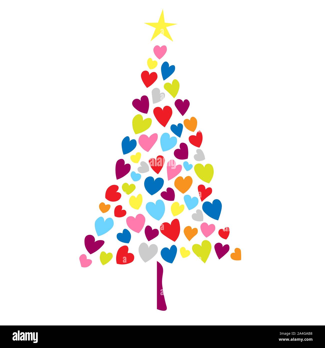 New Year tree made with hearts. Vector card with christmas tree made from hearts and dots. Abstract cute decorative illustration for invitation. Stock Vector