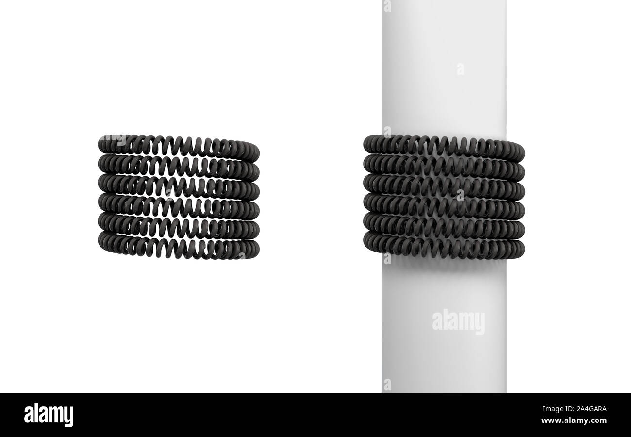 3d rendering of two sets of black curled sets of phone cables carefully ...