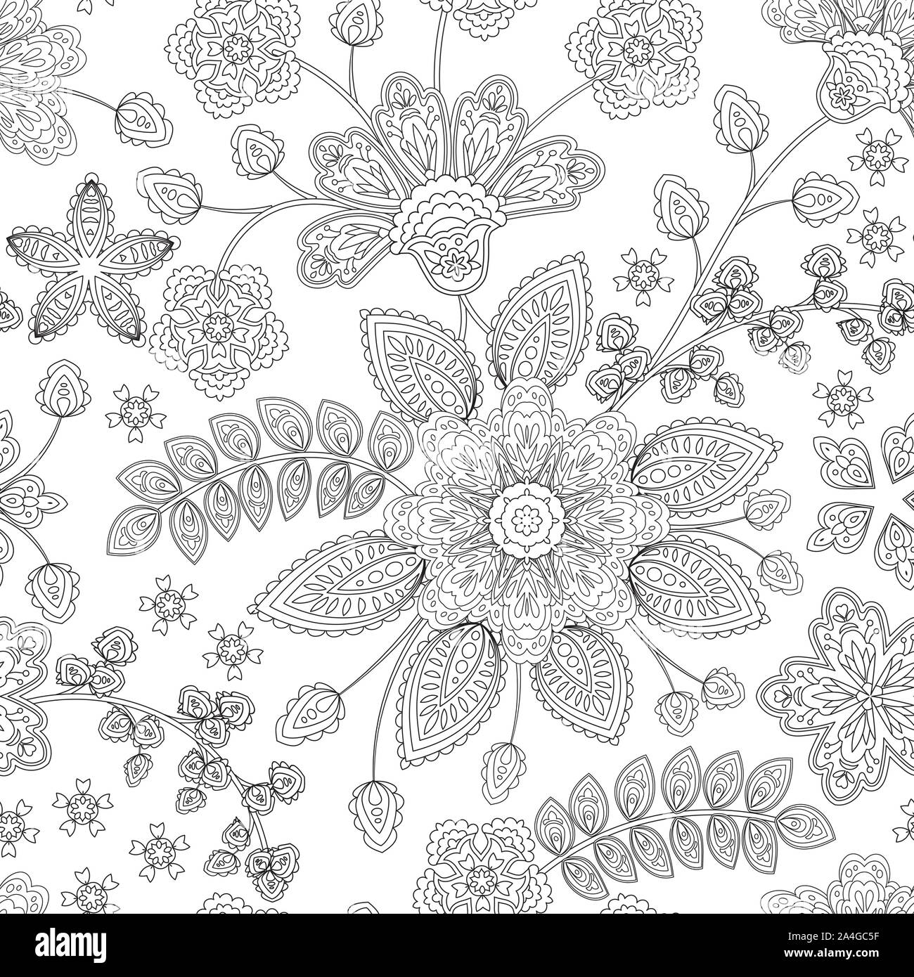 Black and white seamless pattern. Color book page. Vector Stock Vector ...