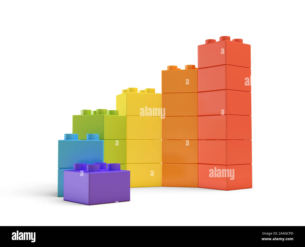 3d rendering of multi-colored toy blocks making up spiral stairs. Stock Photo