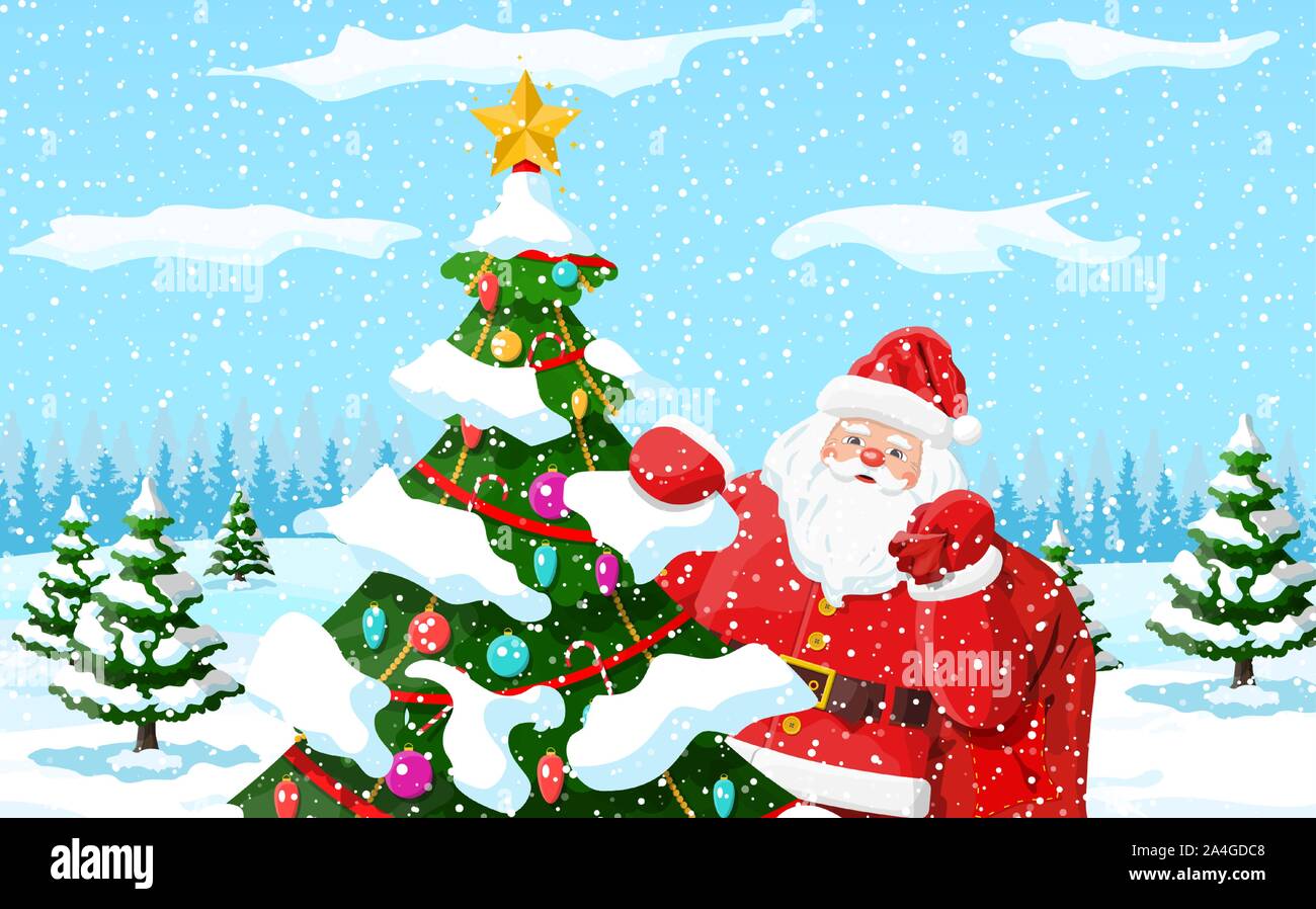 Christmas background. Santa claus with bag gifts Stock Vector Image
