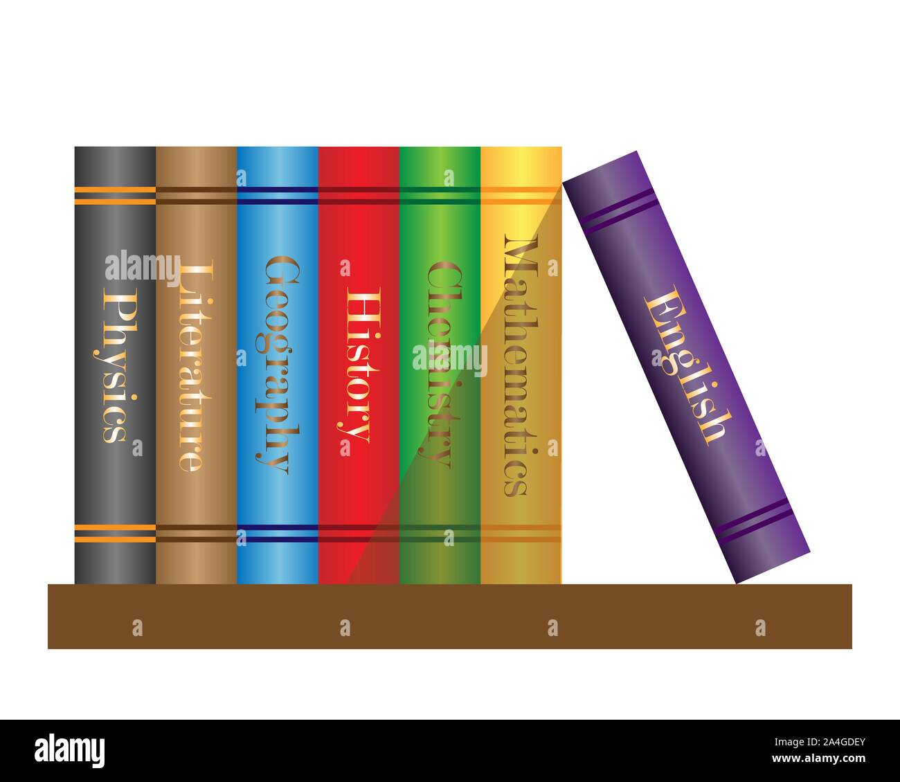 School books stand on a shelf. Vector illustration on a white