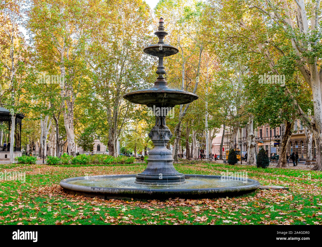 A small scenic fountain in Zrinjevac park, central Zagreb, Croatia Stock Photo