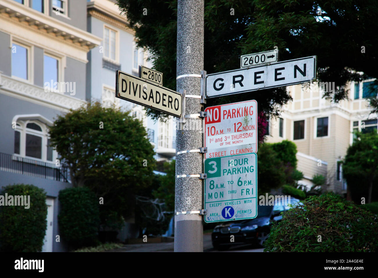 At the intersection of Divisadero Street and Green Street in San Francisco, California. Stock Photo