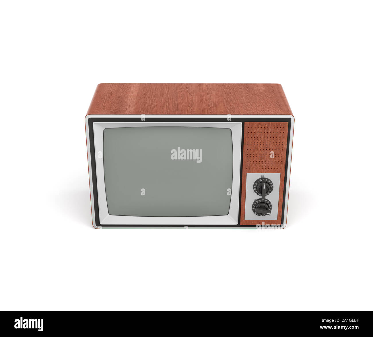 3d rendering of a turned-off retro TV with a big screen and two rotary switches. Stock Photo