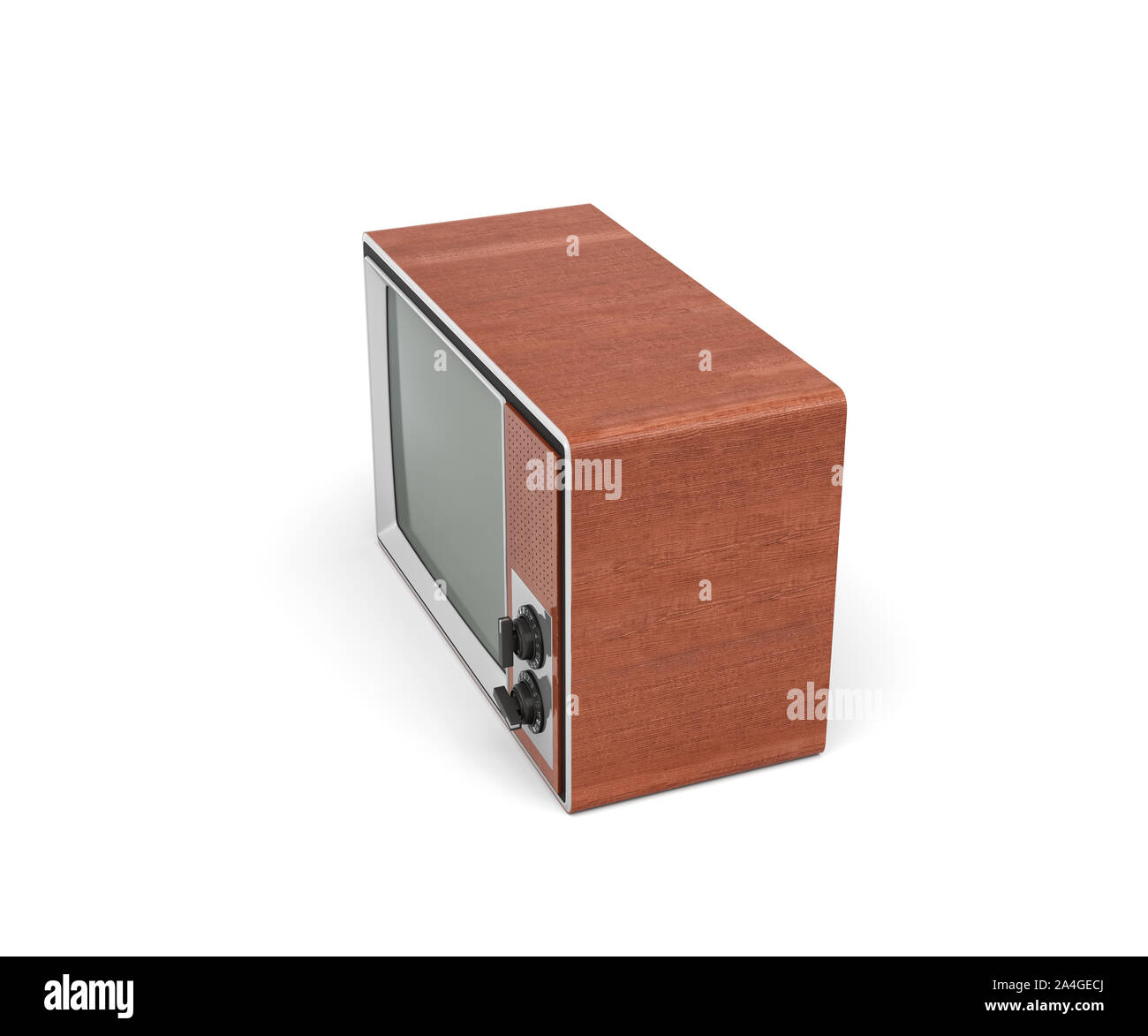 3d rendering of a turned-off retro TV with a big screen and two rotary switches. Stock Photo