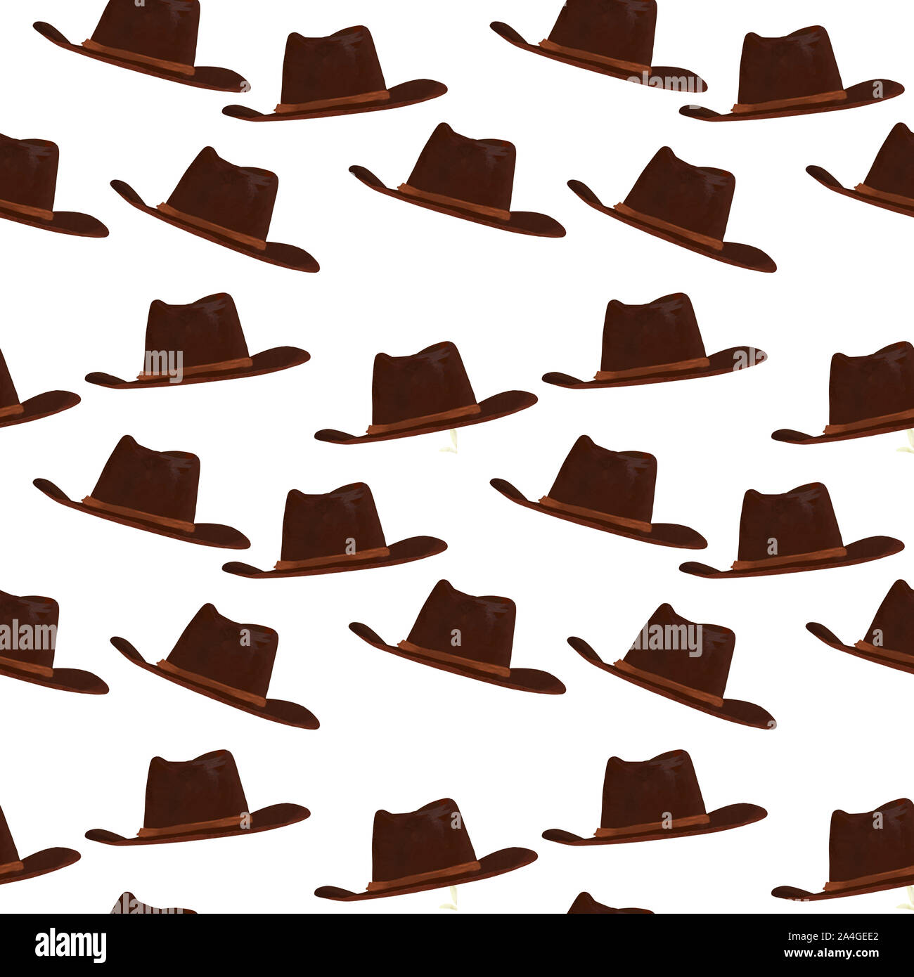 Pattern cowboy hats watercolor cartoon illustration on a white