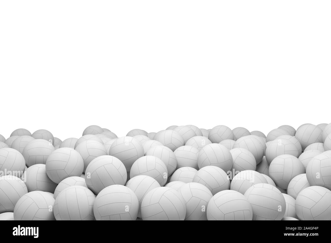 3d rendering of many white volleyball balls lying in a big pile on a ...