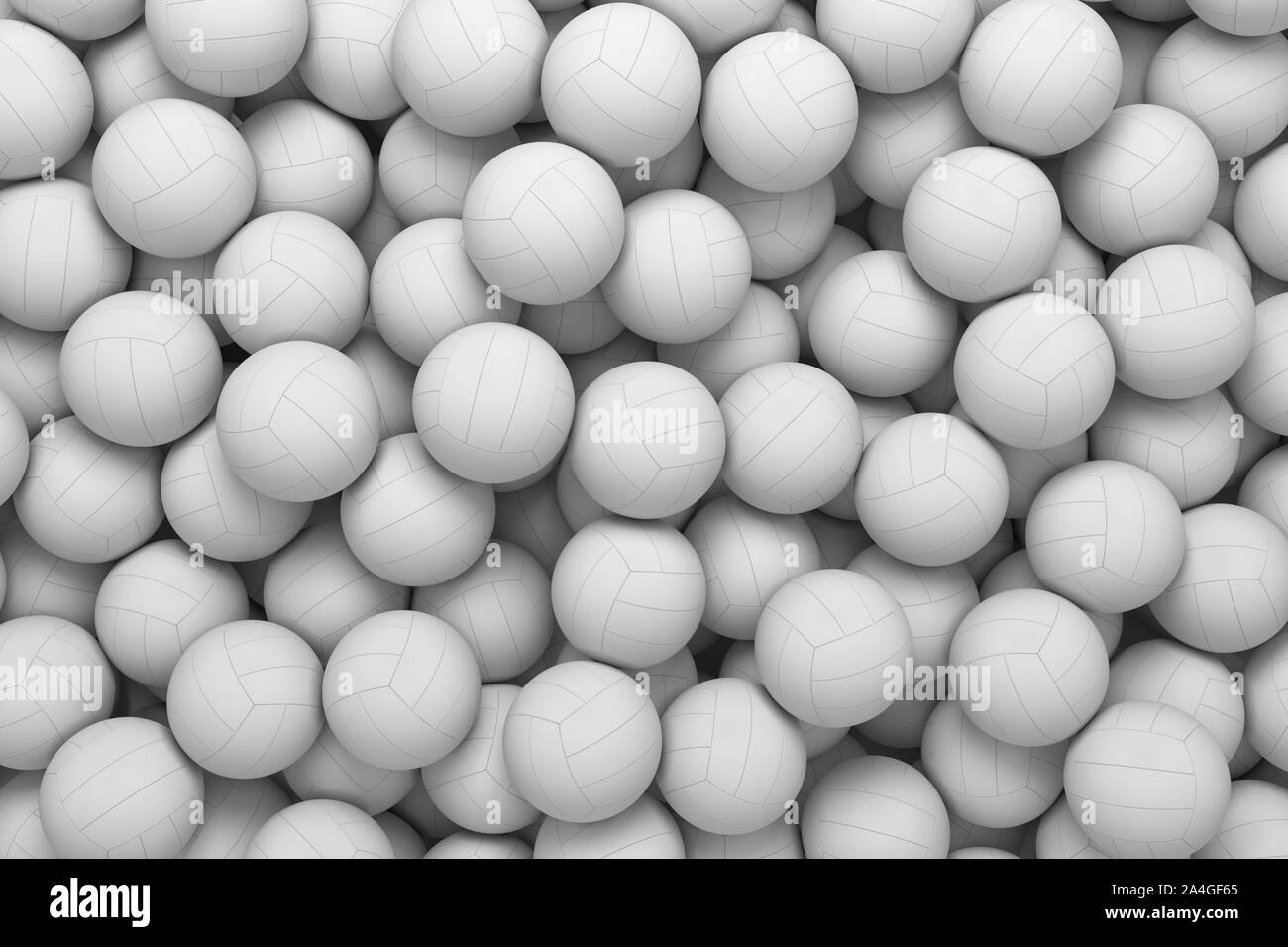 3d rendering of many white volleyball balls lying in an endless pile as ...