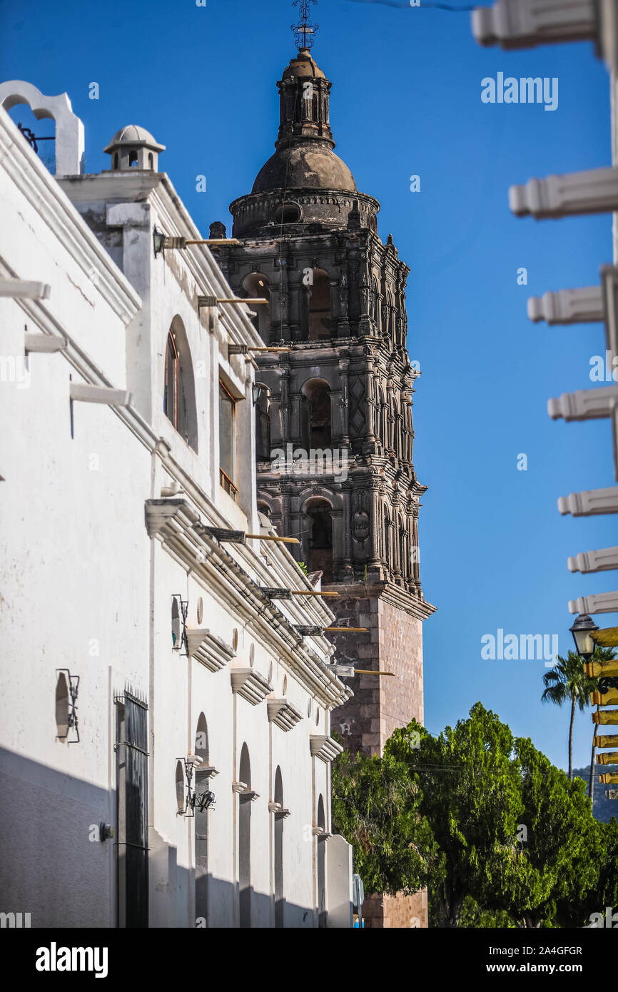 houses and streets of Álamos Sonora México, Magical town and exterior dome of Iglesia de la