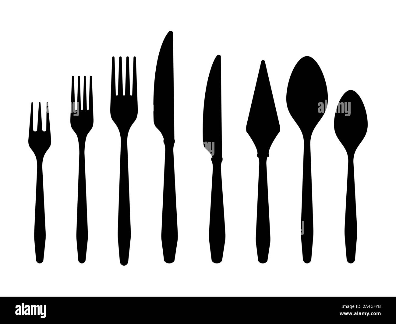 Cutlery black silhouettes knives forks spoons isolated on white ...
