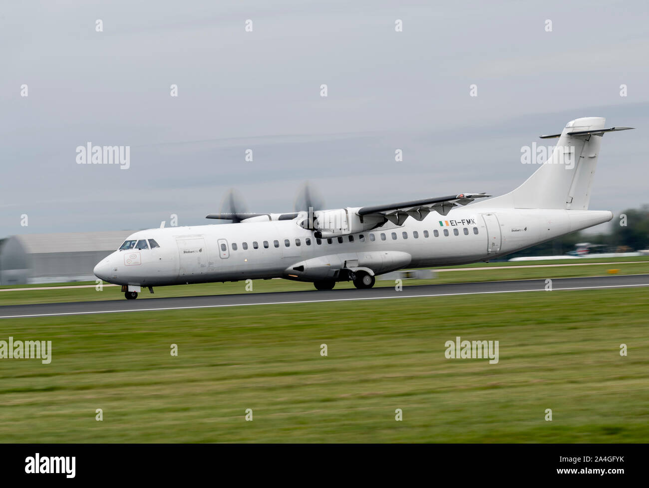 Stobart Air, ATR 72-600, EI-FMK at Manchester Airport, rolling for take off Stock Photo