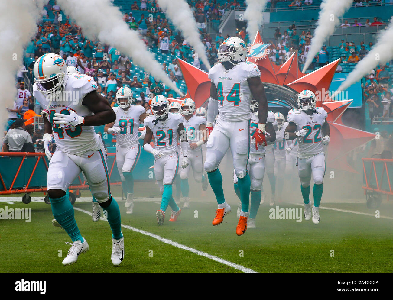 Miami Dolphins vs. Cincinnati Bengals. NFL Game. American Football League  match. Silhouette of professional player celebrate touch down. Screen in  bac Stock Photo - Alamy