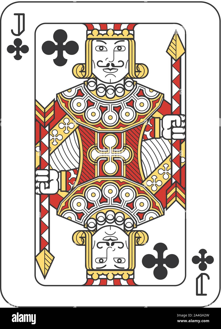 Playing Card Jack of Clubs Red Yellow and Black Stock Vector Image