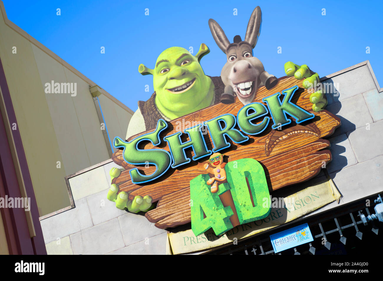 Shrek 4D Sign, Universal Studios, Orlando, Florida, USA Stock Photo