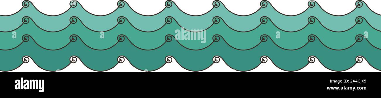 seamless vector border print with teal ocean waves Stock Vector