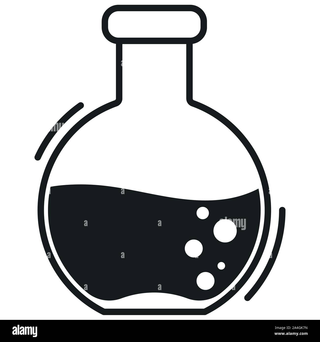 Black simple glass flask silhouette with chemical liquid and bubbles