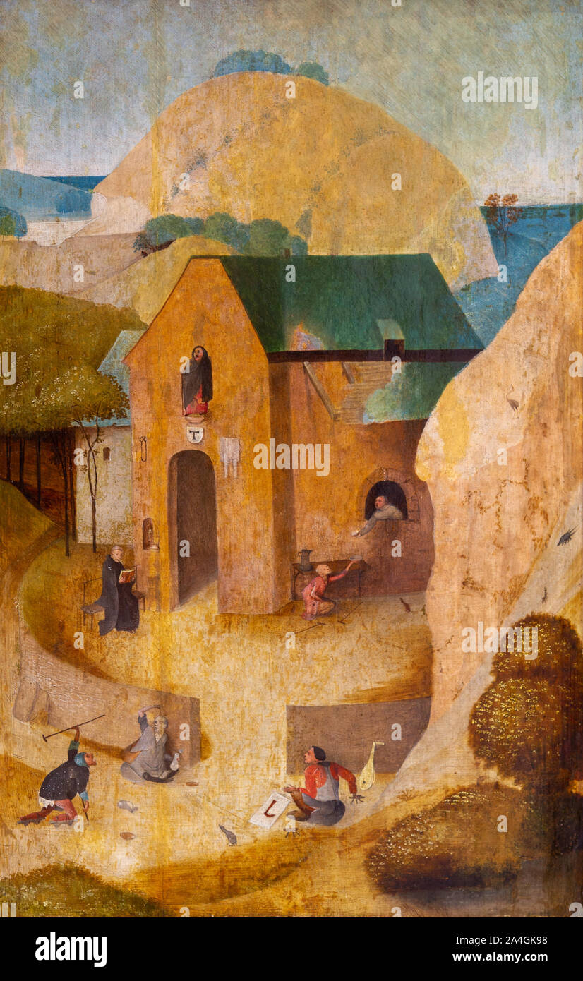 'A Priory of Saint Anthony' by Hieronymus Bosch (c. 1453-1516), or his follower. Museum of Fine Arts in Valenciennes, France. Stock Photo
